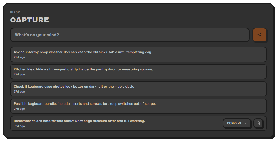 Taskmin inbox screenshot from the Bob sample profile