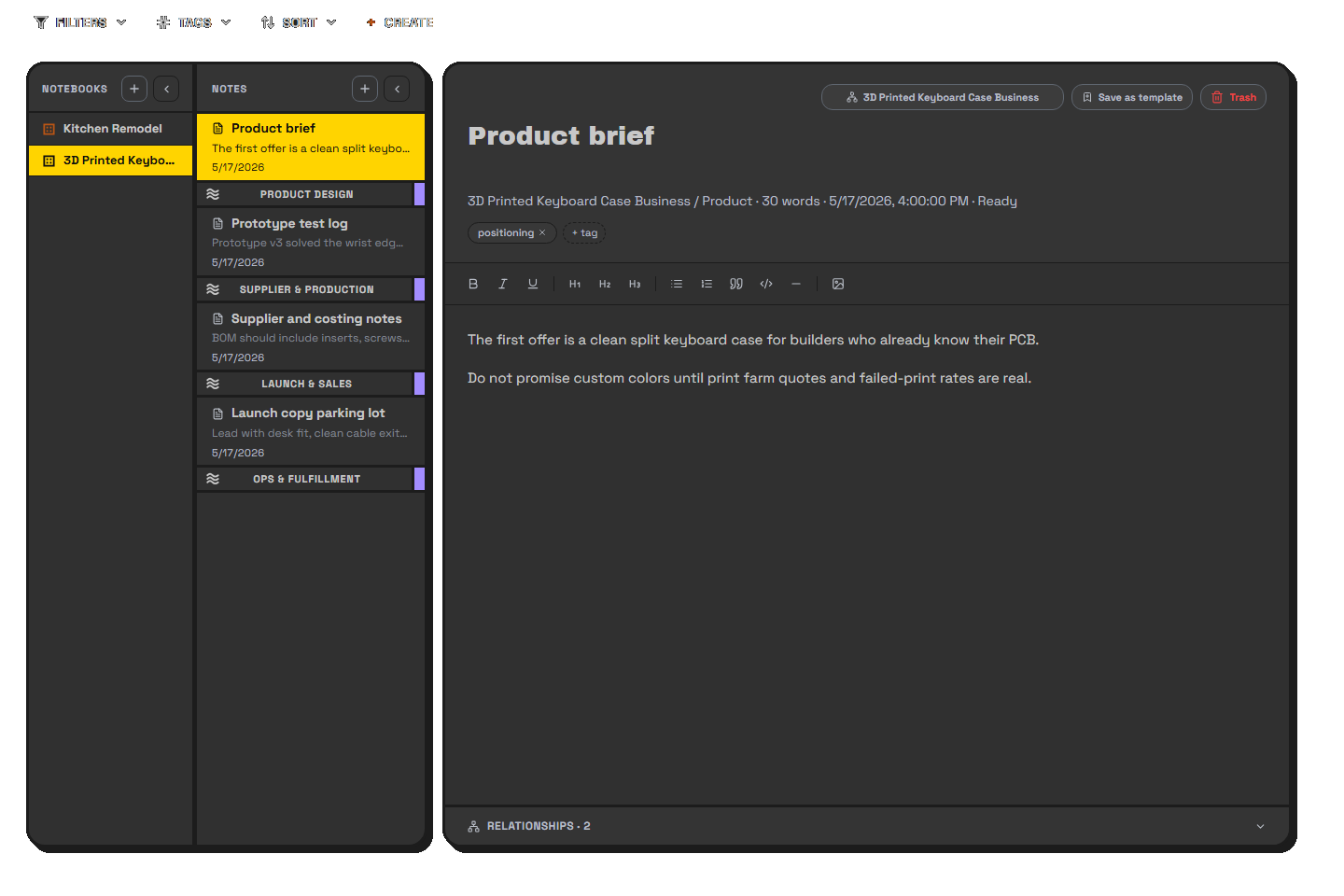 Taskmin notes screenshot from the Bob sample profile